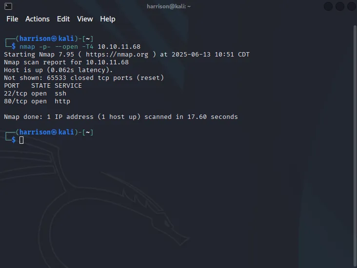 Nmap full TCP port scan output