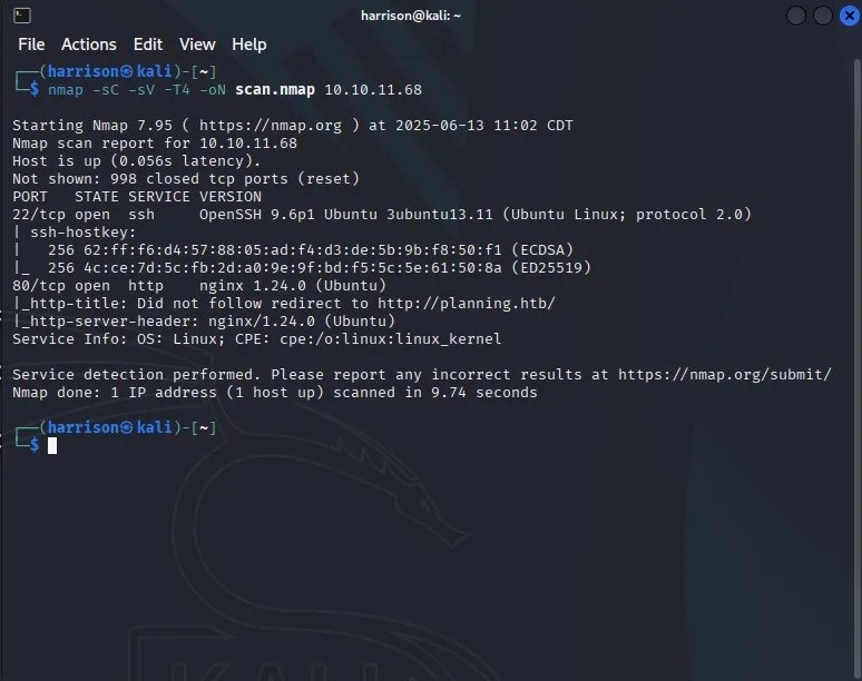 Nmap basic scan output